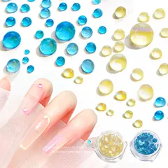 QuickYen ネイルパーツ クリア ラインストーン 約400個セット 半球型 ネイルアート ガラスネイル デコ パーツ オーロラ 3D 大容量 ネイル デコ用 手芸 ハンドメイド 収納ケース付き (レイクブルー＋イエロー)