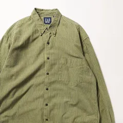 90's ギャップ GAP ストライプ コットン ボタンダウン シャツ (M) 黄緑×灰系 オックスフォード 90年代 旧タグ オールド 青タグ アメリカ古着 USED  ビンテージ ヴィンテージ