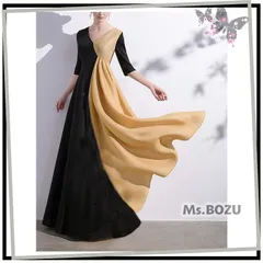 【新品】【ブラック＆ゴールドのクールな華やかさが人目を惹くシャイニーなロングドレス✧*】ドレス イブニングドレス 結婚式 演奏会 お呼ばれ 発表会 舞台衣装 パーティードレス キャバドレス オケージョン エレガント 高級感 個性的 ブラック ゴールド L