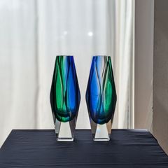 【送料無料】2点セット　Murano　花瓶　フラワーベース　ムラノ　ムラーノ　ベネチア　ヴェネチアングラス　ヴェネツィアングラス　ディスプレイ　撮影小物　小道具　時代物　年代物　アンティーク　古道具