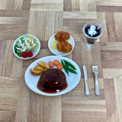 ミニチュアフード　ハンバーグ＆ドリンクセット