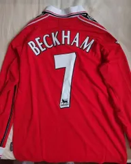 98/99 マンチェスター・レッド・デビルズのホーム長袖サッカーユニフォーム 7番 BECKHAM