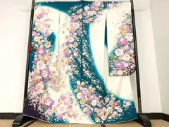 平和屋着物●豪華振袖　舞花文　ラインストーン　暈し染め　金彩　銀通し地　正絹　逸品　AAAT0235zg