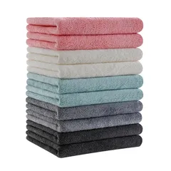 【特価セール】フェイスタオル マイクロファイバー 10枚セット ホテル仕様 大判 35X75cm ふわふわ肌触り 高速吸水 速乾 耐久性 タオル (5色)