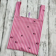 ★セール品 猫柄エコバッグ 黒猫 ストライプ 収納ゴム付き 洗濯可 やや厚手生地使用 おもたせ ギフトバッグ