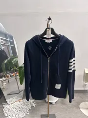 Thom Browne(トム・ブラウン) 四本サイドライン フード付き ジップアップパーカー ネイビー 3size