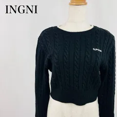 INGNI　イング　M　黒　ブラック　刺繍ワンポイント　クルーネック　クロップド　ショート丈　ケーブルニット　長袖ニット 3833