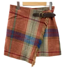 ラルフローレン RalphLauren POLO 現行タグ Recycled wool mini skirt ミニ 巻きスカート ラップスカート ウール 毛 フリンジ ベルト 暖色 211872622001 スカート チェック マルチカラー 104LB-39