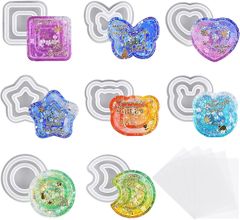 8個セット 流砂型 シリコンモールド PPシート5枚付き エポキシ樹脂 uvレジン ソフトモールド ハート 月 丸形 中身がシャカシャカ動く シェイカーモールド DIY手作り レジン キーホルダー ペンダント アクセサリー かわいい 装飾