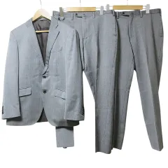 ミスタージュンコ Mr.JUNKO スーツ セットアップ パンツ2本 シングル テーラード ジャケット ストライプ ウール AB5 M相当 グレー X