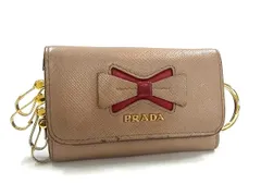PRADA プラダ リボン サフィアーノレザー 4連 キーケース 鍵入れ レディース ピンクベージュ系×レッド系 DI0330