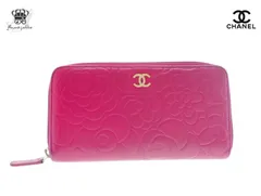 シャネル カメリアライン 長財布 ロングウォレット ラウンドファスナー フューシャピンク CHANEL【Used 美品】