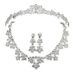 花嫁アクセサリー 花嫁飾りセット 結婚式用アクセサリー 髪飾りイヤリングネックレスセット ダイヤモンド組合せのサムネイル