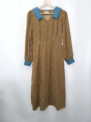 ◇ ⊇ idem 小花柄 クラシカル 長袖 膝下丈 ワンピース サイズF ブラウン系 レディース E  【1507230010209】