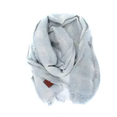 コーチ COACH マフラー ストール チェック柄 レザー ロゴパッチ アルパカ混 モヘヤ混 水色 ライトブルー オフホワイト 32113 /HO21 ■GY19