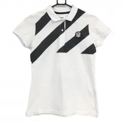 ジャックバニー 半袖ポロシャツ 白×黒 前上部斜めストライプ シリコンロゴ  レディース 0(S) ゴルフウェア Jack Bunny