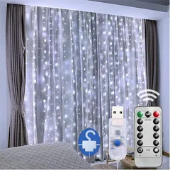 イルミネーション 3M*3M 300球 LEDライト カーテンライト防水 クリスマスライト ストリングライト リモコン付き USB給電 8モード切替 クリスマス ハロウィーン パーティー (ホワイト フック付き) 0
