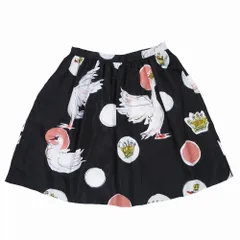レッド ヴァレンティノ RED VALENTINO スワン ドット柄 サテン ギャザー スカート 白鳥 王冠 HR3GN170 38 M 黒 ブラック ur1 【中古】
