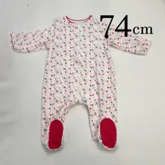 ap9866 OBAiBi オバイビ BABY ベビー ロンパース 70 12M 74cm 白 ホワイト ピンク  花柄 前ファスナー 靴下一体 暖かい 柔かい 長袖 滑り止め パイル地 12ヶ月 OBAÏBIのサムネイル