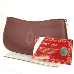 【 Cartier 】A A-1 カルティエ マストライン レザー ゴールド金具 ポーチ 小物入れ マルチケース 服飾小物 ボルドー系