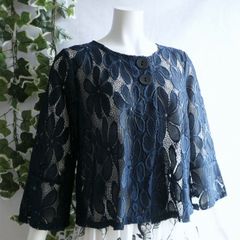 新品 9700 ML クロシェ 立体 花刺繍 サマーニット カーディガン