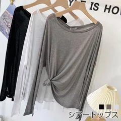 シアートップス レディース リブ シアー 長袖 トップス ラウンドネック 軽量 ルーズフィット チュニック ミドル丈 丸首 体型カバー カットソー ドロップショルダー 透け感 レイヤード ゆったり カジュアル シンプル miker01
