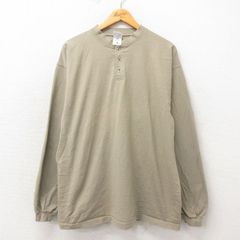 XL/古着 フルーツオブザルーム 長袖 ビンテージ Tシャツ メンズ 00s 無地 大きいサイズ ヘンリーネック ベージュ カーキ spe 25may21 中古