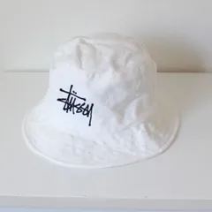stussy ステューシー バケットハット ストックロゴ刺繍 バングラデシュ製 白 S/M （w-1420824）