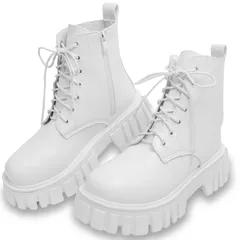 [ALVEIN] ショートブーツ 厚底 ブーツ レースアップ シークレット レディース ダンス ジップアップ サイドジッパー 美脚 (ホワイト, 日本の靴のサイズ寸法, 大人, 数値, 25.0 cm) [ホワイト] [25.0 cm]