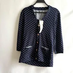 新品未使用タグ付き　カーディガン　長袖　水玉　紺　ネイビー　M ポケット　ロング