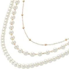 RAKUMIKA イメージコンサルタント監修 パール ネックレス レディース 長め 2色ｘ3連ｘ55cm アクセサリー おしゃれ 冠婚葬祭 結婚式 パーティー 母の日 卒業式 入学式 披露宴(ゴールド)