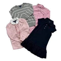 POLO Ralph Lauren ポロ ラルフローレン 長袖ワイシャツ ボーダーセータートップス ワンピース 4点セット ピンク系 グレー 紺 ストライプ ワンポイント フリル キッズ サイズ6 115-120cm