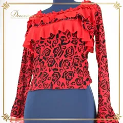 社交ダンス 衣装 スタンダード トップス レッスンウェア 練習着 ダンスパーティー レディース 黒 ブラック系 ICHIOKU イチオク レッド系 赤 花柄 フリル 派手 キラキラ ラメ 長袖 レッスン服 おしゃれ ダンス練習 フェミニン トップススタイル