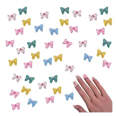 ネイルパーツ リボン 水玉 12ｍｍ 3D 立体 100個 混色 ドット柄 ミックス 樹脂製 ぷっくり カボション レジン デコパーツ ハンドメイド 手芸 パーツ BD3846