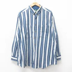 XL/古着 長袖 シャツ メンズ 90s 大きいサイズ ロング丈 コットン ボタンダウン 紺他 ネイビー ストライプ 25sep12 中古 トップス