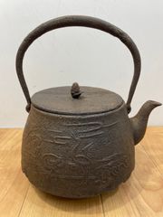 USED、良品 南部長文堂造 20型吉兆文様 南部鉄瓶 南部鉄器 鉄瓶