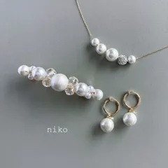 ◆ 3点セット限定価格♡ ホワイト コットンパール イヤリング ピアス ネックレス バレッタ ◆　定番 人気 上品 シンプル パール アクセサリー 結婚式 卒業式 入学式 オフィス　☆シルバー変更可