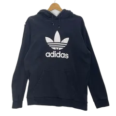 adidas アディダス プルオーバー パーカー フーディー フロントプリント オーバーサイズ ビッグシルエット パキスタン製 2XOサイズ ブラック