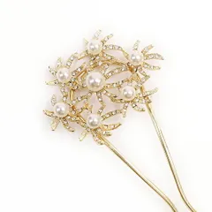 髪飾り 成人式 振袖 袴 花 浴衣 夏祭り 花火大会 ゴールド パール ラインストーン キラキラ おしゃれ かわいい フォーマル ユニ No.9-4444