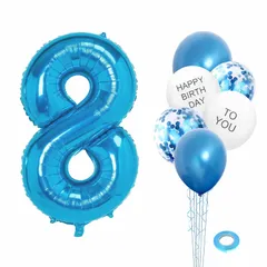 【★送料無料★】誕生日 飾り 数字 バルーン 8 誕生日 バルーン ナンバー 大きい 90cm飾り付け バースデー 数字 風船 ハッピー 装飾 紙吹雪 サプライズ お祝い イベント happy birthday セット ブルー