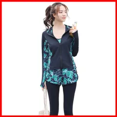 【特価商品】UVカット率 長袖ラッシュパーカーUPF50+ レギンス 98.7% タンクトップ 5点セット ラッシュガード 体型カバー hys2128 レディース 水着 フィットネス [Teddy]