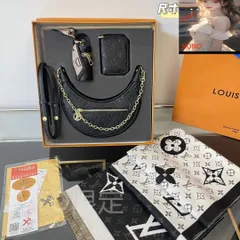 [本日特価] TOP New 高品質3点セット - Lv ブラックエンボスムーンバッグ + スカーフ + 財布/化粧ポーチ 本日限定特別割引！ [本日特価|新