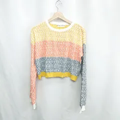 ◇ ⊇ TINA：JOJUN マルチカラー 長袖 ニット セーター サイズM イエロー オレンジ ネイビー レディース E  【1502180005497】