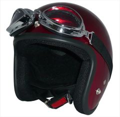 新品！ ZK-380スモールジェット【キャンディレッド】装飾用ビンテージゴーグル付きSG公認 PSC認可 全排気量対応 盗難防止金属ホルダー 社外シールド装着可能！フリーサイズ(57～60㎝) 