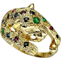 12号 パンサーモチーフ エメラルド/ルビー/サファイヤ/ダイヤモンド リング・指輪 K18ゴールド 18金  5.8g レディース 【中古】【真子質店】【NN】
