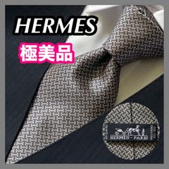 極美品 HERMES エルメス ネクタイ H柄 シルバー グレー 光沢