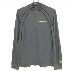 ★SALE価格★パーリーゲイツ 長袖ハイネックシャツ グレー×黒 ロゴイエロー ハーフジップ メンズ 5(L) ゴルフウェア PEARLY GATES