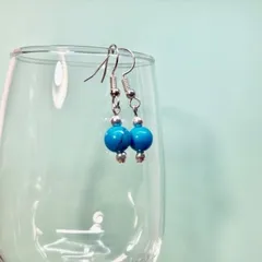 ターコイズ  一粒フックピアス 8mm （シルバー） イヤリング 樹脂ピアス  パワーストーン  ハンドメイド ◆