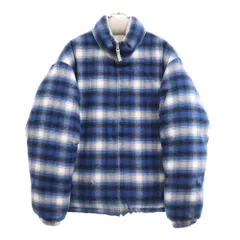 SUPREME (シュプリーム) 22AW Flannel Reversible Puffer Jacket フランネル リバーシブル パファー ジャケット チェック バックロゴ 刺繍パッチ ダウンジャケット ブルー/グレー