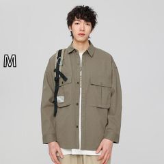MUJI Labo リネンリヨセル ジップアップワークシャツ カーキ M タグ付